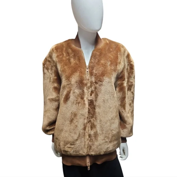TIBI | Oversized Brown Faux Fur Bomber Jacket in Size XS ~ NWOT - Picture 2 of 6